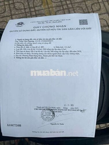 Đất hẻm 42 đường số 5- Bình Long  4.05x20 hậu 10.25= 111 m2 6tỷ 050