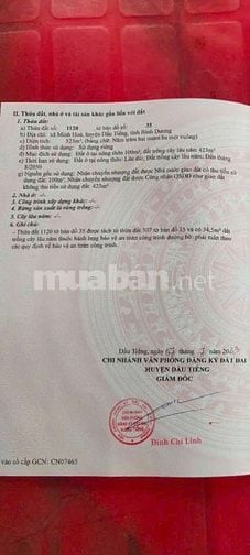 523M2 ĐẤT Ở SÁT NGAY HỒ DẦU TIẾNG, DÂN ĐÔNG, GIÁ 550TR