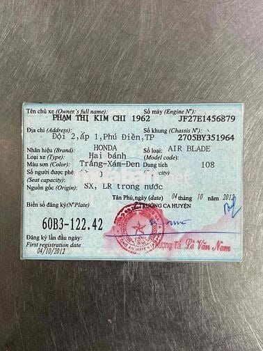 AB 2012 BS 60 HỖ TRỢ GÓP OĐ NỢ XẤU CÓ GL ĐỖI XE