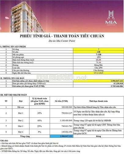 CĂN 2PN VIEW BIỂN CUỐI CÙNG TẠI MIA CENTER POINT