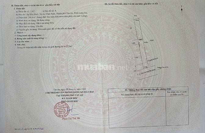 Bán gấp 877,9m2 đất ở MT Trần Văn Ngà, xã An Vĩnh Ngãi, TP.Tân An