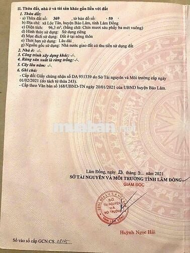 CHÍNH CHỦ BÁN ĐẤT PHƯỜNG 2 ( LỘC TÂN CŨ ) BAO SỔ BAO ĐỊA CHÍNH