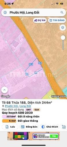 Chính chủ bán đất cách biển 5phút 244m² 100tc ngang 15m Xã Phước Hải