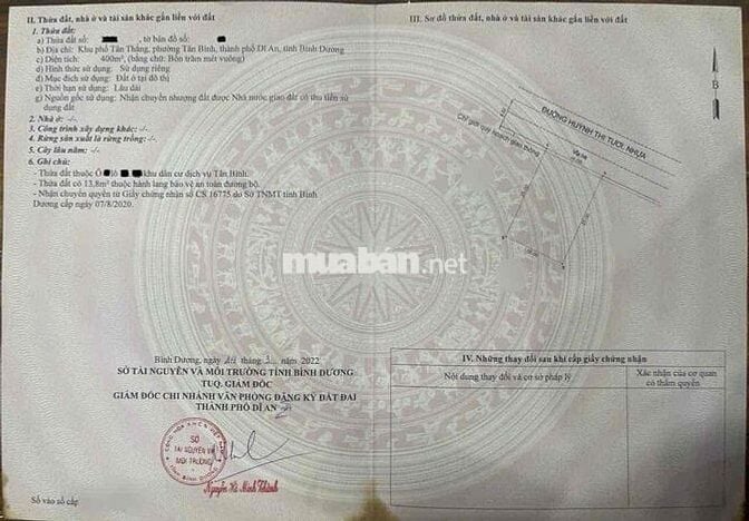 Đất mặt tiền Huỳnh Thị Tươi, Phường Tân Bình, Tp Dĩ An.