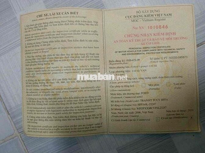 Ford Transit 2006 3 Chỗ 940kg