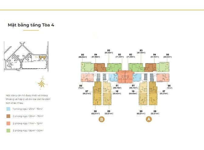 Căn hộ bán tại Masteri Thảo Điền thuộc tháp T4 gồm 2 phòng ngủ 72m2