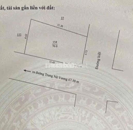 BÁN ĐẤT 2mặt kiệt oto 6m TRƯNG NỮ VƯƠNG