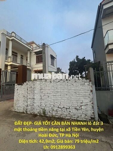 BÁN NHANH lô đất 3 mặt thoáng tiềm năng tại huyện Hoài Đức, Tp Hà Nội