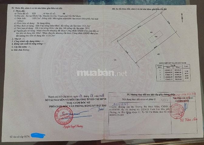 Bán nhà vườn Ng Thị Chì, xã An Nhơn Tây, Củ Chi nay là xã An Nhơn Tây