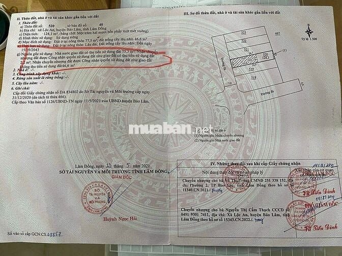 750TR - 124m2 sẵn thổ cư giá tốt 1 lô đất ngay trung tâm Lộc An