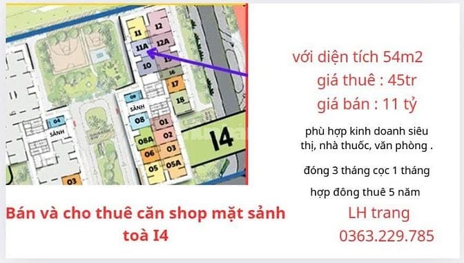 Bán và cho thuê căn shop mặt sảnh diện tích 54 m2