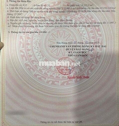 + Bán đất SKC long nguyên Bàu Bàng + DT: 13.121m2 (1,3ha ) + Có SKC 1,