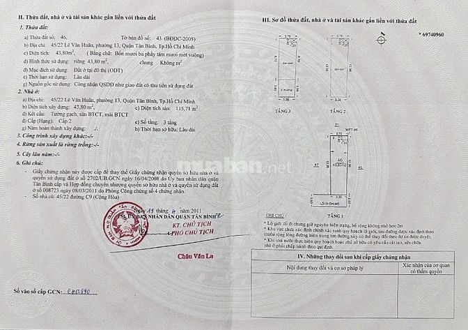 BÁN NHÀ CHÍNH CHỦ 45/22 LÊ VĂN HUÂN, P.13, Q. TÂN BÌNH 0908818283