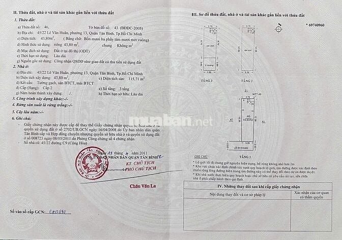 BÁN NHÀ CHÍNH CHỦ 45/22 LÊ VĂN HUÂN,PHƯỜNG 13,QUẬN TÂN BÌNH, TPHCM