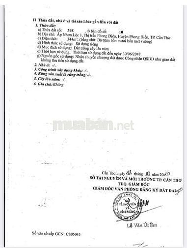 Ngân hàng thanh lý lô đất 494m2 tại thị trấn Phong Điền, TP. Cần Thơ