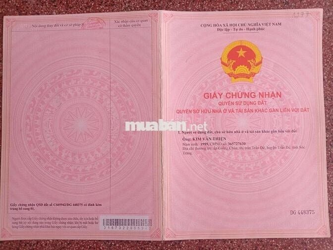 Chính chủ cần bán đất nền thổ cư đối diện nhà trọ huỳnh dương trần đề