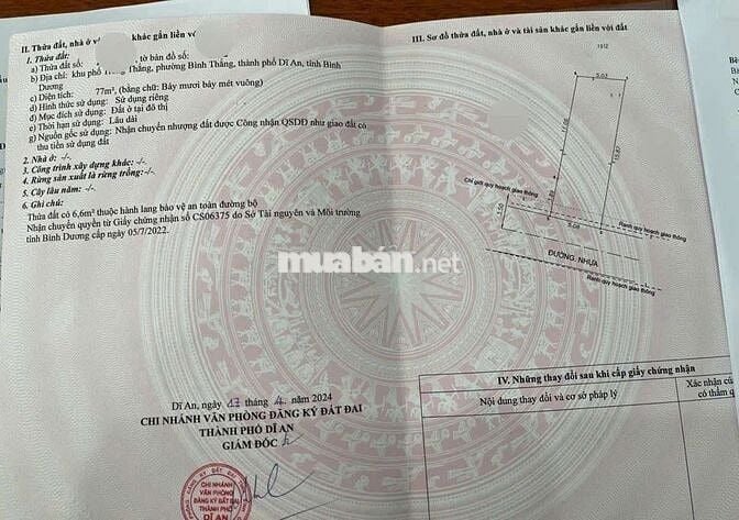 Đất khu phố Trung Thắng phường Bình Thắng Tp Dĩ An