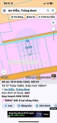 Đất nền Xã Đồi 61 cũ(xã An Viễn mới) 850 triệu 100m2 thổ cư 1sẹc ĐT777