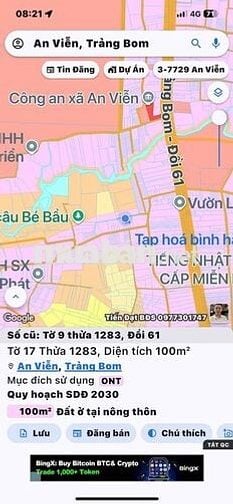 Đất nền Xã Đồi 61 cũ(xã An Viễn mới) 850 triệu 100m2 thổ cư 1sẹc ĐT777