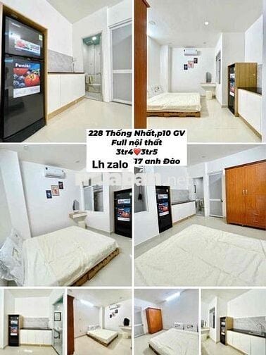 Studio full nội thất cửa sổ 3tr4-3tr5, ban công tách bếp 3tr9-4tr