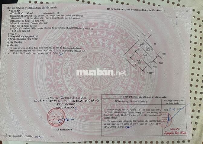 Bán đất tại Vân Côn, Hoài Đức, Hà Nội, 3,5 tỷ, 51 m2, giá tốt, uy tín