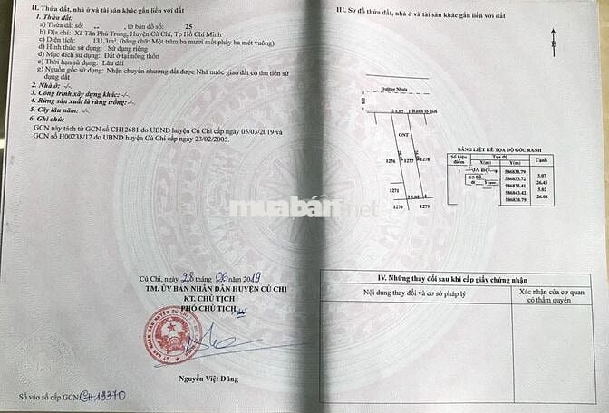 Bán đất 131m2 Đ.Lê Thị Sắc cách chợ Tân Phú Trung 100m, giá 1,3 tỷ SHR