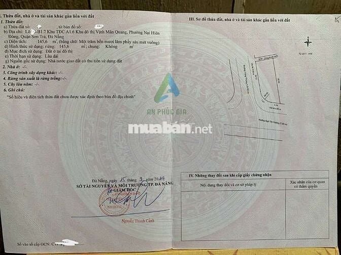 BÁN LÔ ĐẤT 145M2,2 MẶT TIỀN ĐƯỜNG NGÔ THÌ HƯƠNG