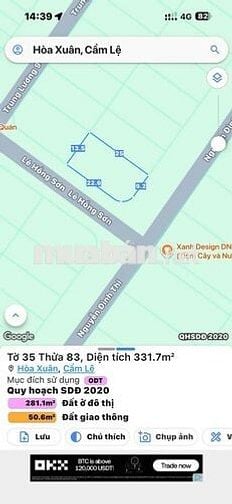 BÁN LÔ ĐẤT 2 MẶT TIỀN HÒA XUÂN - NGAY GẦN SÔNG