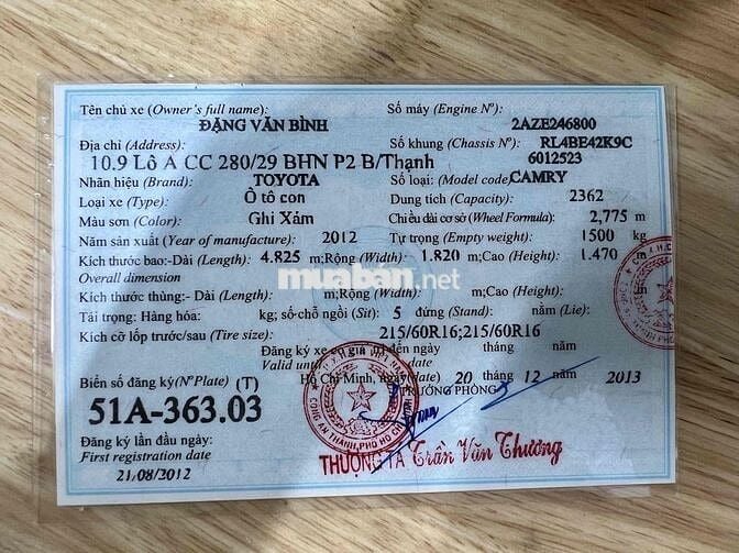 Camry 2012 2.4G Ghi Xám 77.000km CỰC MỚI bao test