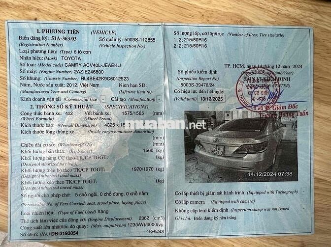 Camry 2012 2.4G Ghi Xám 77.000km CỰC MỚI bao test