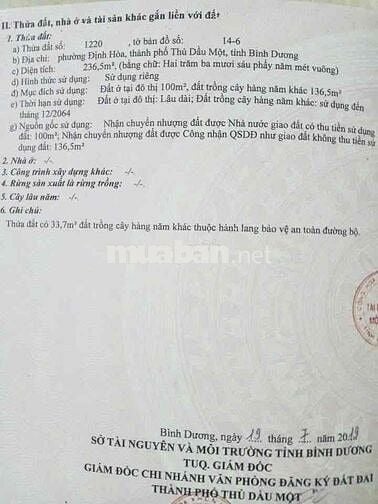 Đất mặt tiền dx071 Định Hoà 5x47.5 thổ cư 100m2