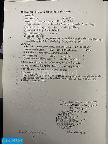 BÁN NHÀ MẶT TIỀN : 70 HÒA BÌNH - P. 5 - Q. 11 - TPHCM.