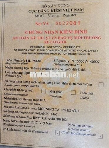 KIA MORNING SI 2017 TỰ ĐỘNG, MÂM FACE MỚI, SƠN MỚI