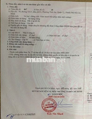 Chính chủ bán nhà 50 Thới An 15, P.Thới An, Q.12