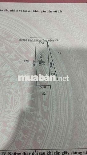 Bán 5.5x20  thồ cư giá rẽ SHR đường Đan xe tải  dân cư đông đúc