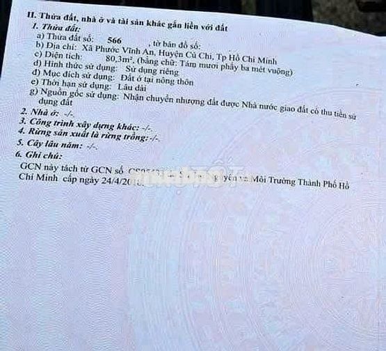 GIÁ TỐT, CHỦ GỬI LÔ 80M2, 520TR, TỈNH LỘ 2, PHƯỚC VĨNH AN, CỦ CHI. SHR