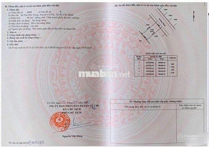 Bán gấp lô đất 90m2 giá 1 tỷ 3 đường Nguyễn Thị Lắng, Củ Chi