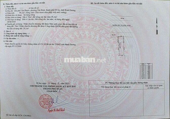 Đất mặt tiền đường Bùi Thị Xuân phường Tân Bình Tp Dĩ An