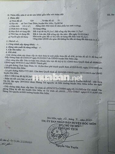 Bán lô đất 5x21m, mặt tiền Thới Tam Thôn 16, Thới Tam Thôn, Hốc Môn