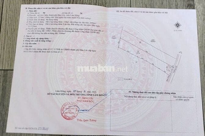 Đất Bảo Lộc - 2214m2 (20x100m) Sẵn 118m thổ cư - view núi Sà Pung