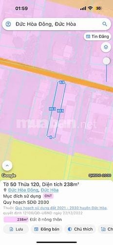 BÁN ĐẤT 238m2 NGAY KCN NAM THUẬN, Xã Đức Hoà Đông, huyện Đức Hoà