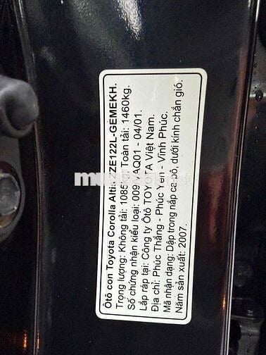 Toyota Corolla Altis 2007 . Zin chất . Gốc 80B
