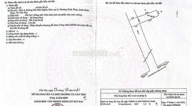 BÁN NỀN 
THỔ CƯ - LỘ 8.2M OTO
- HẺM 4 BÙI HỮU NGHĨA, BÌNH THUỶ