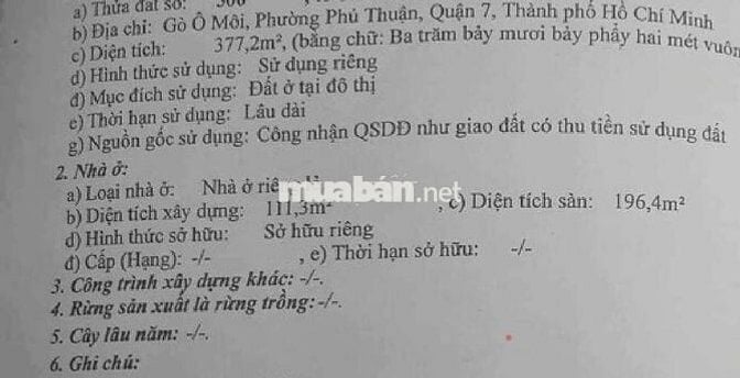 Bán gấp Biệt thự , đường Gò ô Môi, phường Phú Thuận, Quận 7, HCM.
