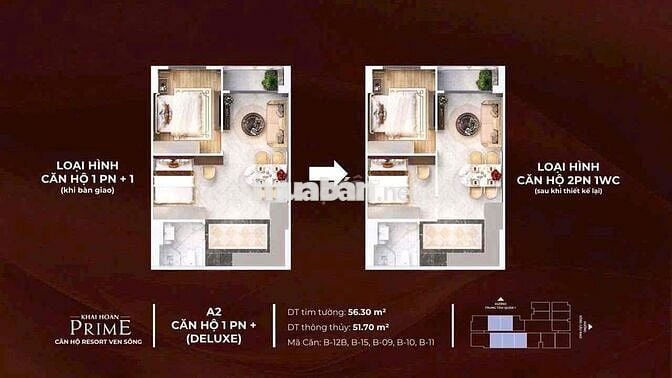 CĂN HỘ RESORT CAO CẤP VIEW SÔNG 2PN.1WC