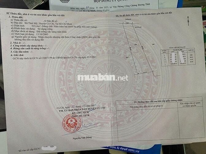 Bán đất 530m² giá 900 triệu đường Tỉnh Lộ 7 – gần Chợ Thái Mỹ & UBND