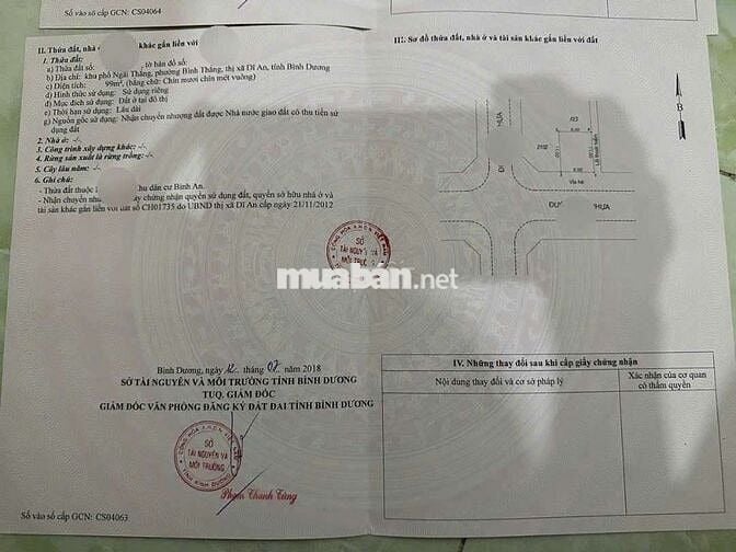 Đất mặt tiền kdc Bình An Tp Dĩ An