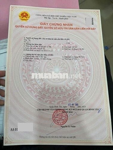 sát MT Lê Cơ, 2,5tấm 3PN, 4X11, hẻm oto, gần trường học, giá TL