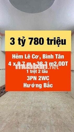 sát MT Lê Cơ, 2,5tấm 3PN, 4X11, hẻm oto, gần trường học, giá TL