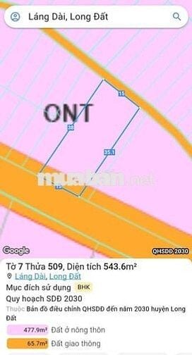 Bán gấp nền đất 543m2 full thổ cư 3 mặt tiền giá 780 triệu